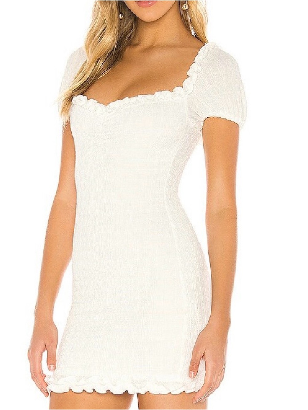 Lovers + Friends | Ruffle Trim Bodycon Mini Dress in White size Small NWT